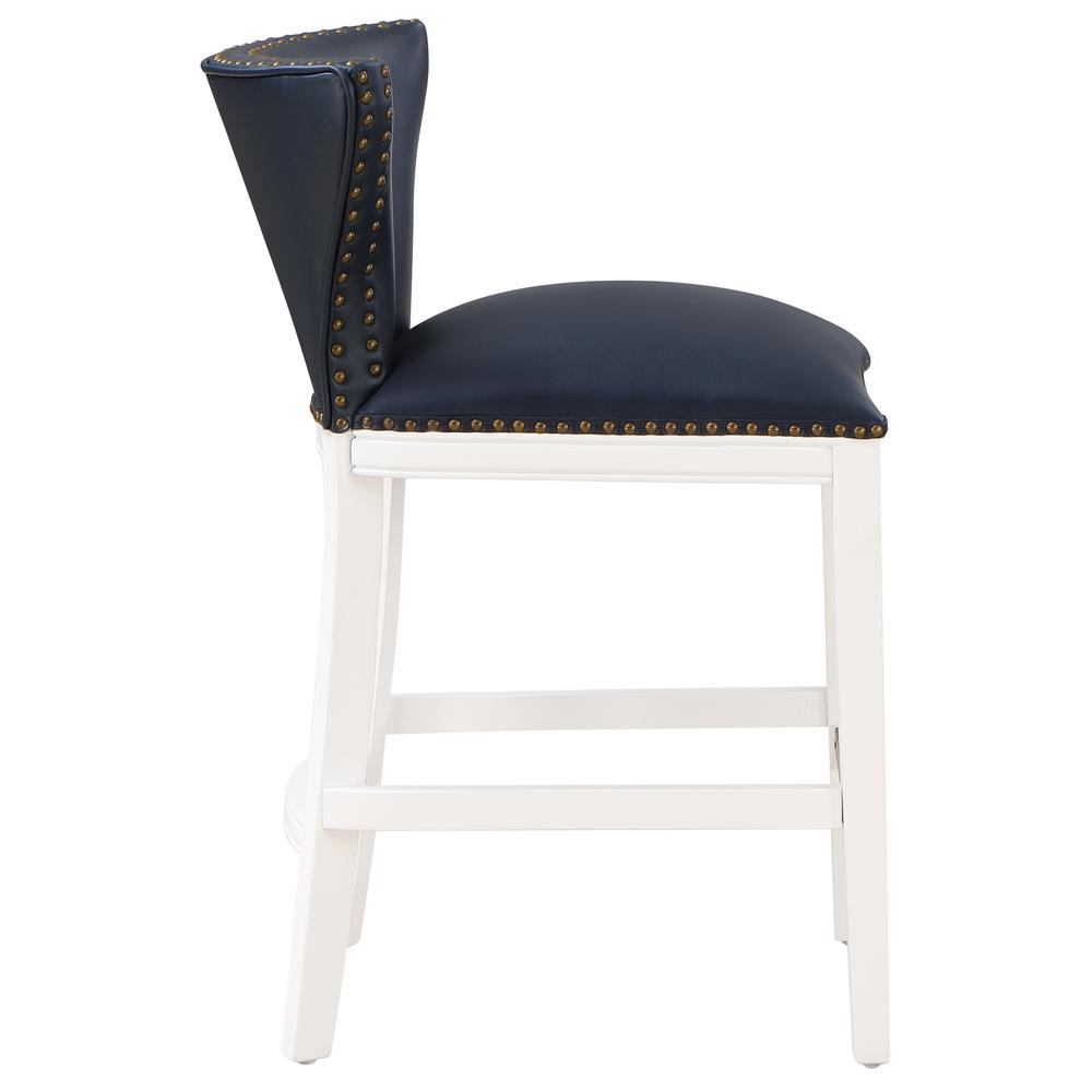 Marco Midnight Blue Faux Leather and White Wood Counter Stool. Picture 5