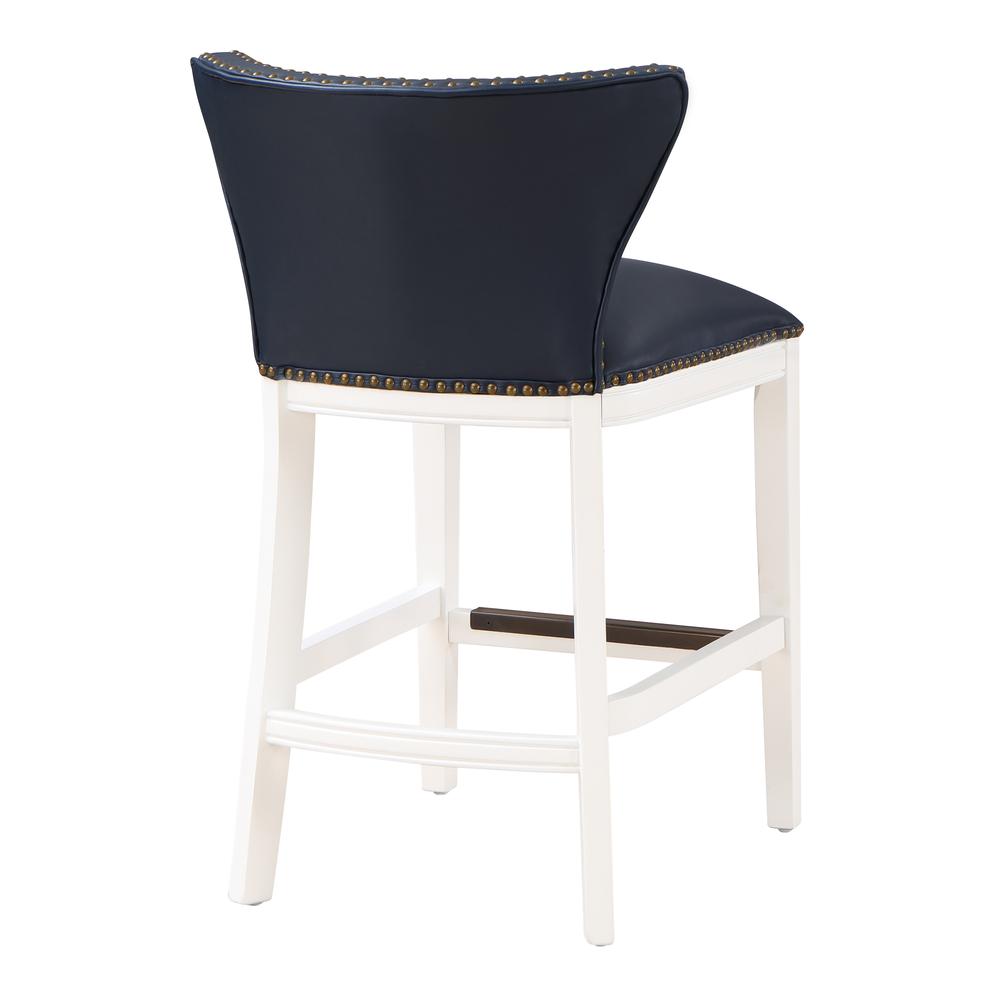 Marco Midnight Blue Faux Leather and White Wood Counter Stool. Picture 6