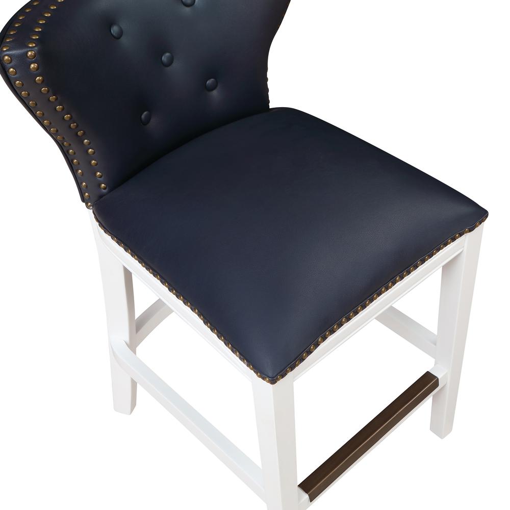Marco Midnight Blue Faux Leather and White Wood Counter Stool. Picture 8