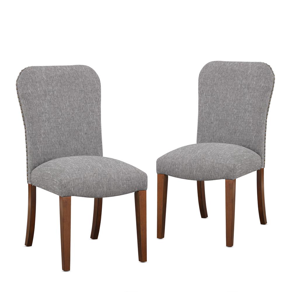 Salina Ashen Grey Dining Chair in Performance Fabric with Nail Heads - set of 2. Picture 9