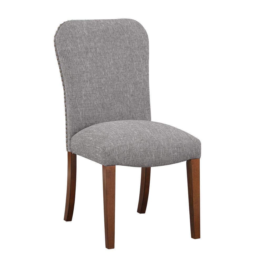 Salina Ashen Grey Dining Chair in Performance Fabric with Nail Heads - set of 2. Picture 2