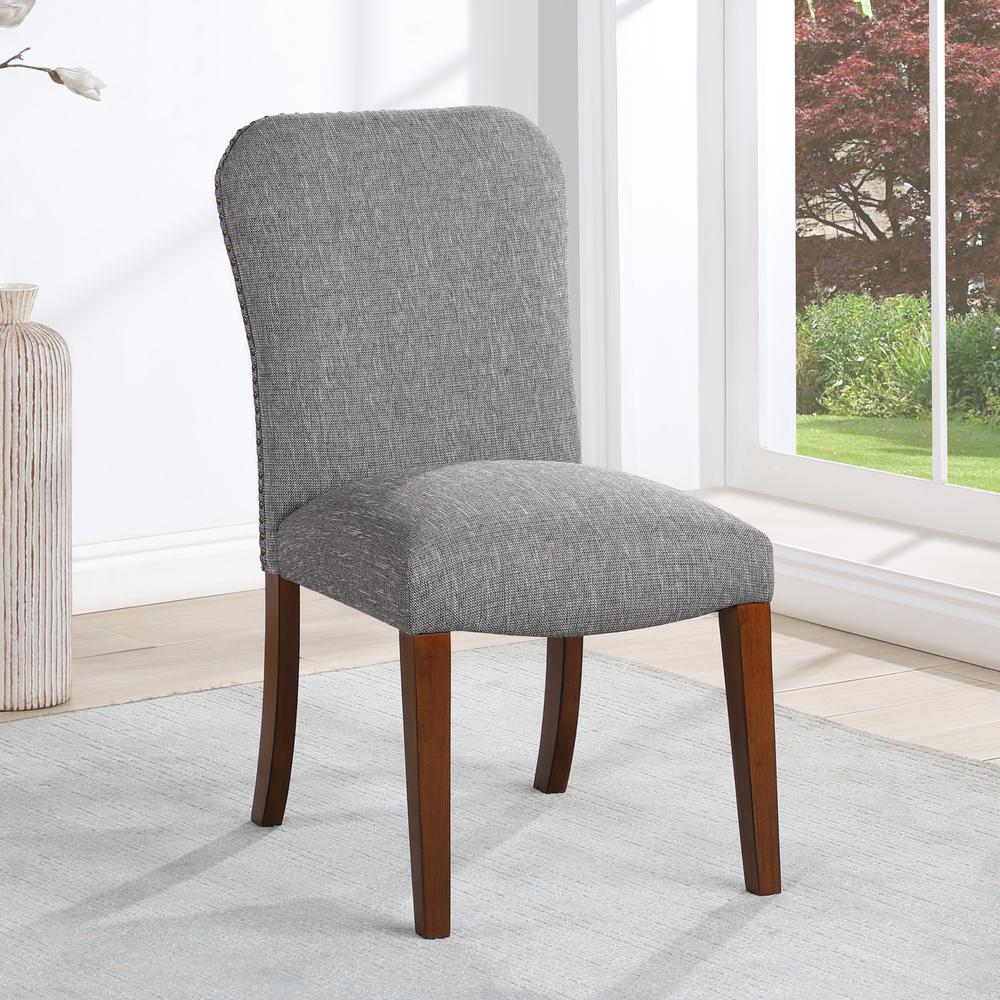 Salina Ashen Grey Dining Chair in Performance Fabric with Nail Heads - set of 2. Picture 8