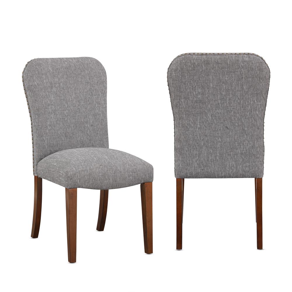 Salina Ashen Grey Dining Chair in Performance Fabric with Nail Heads - set of 2. Picture 10