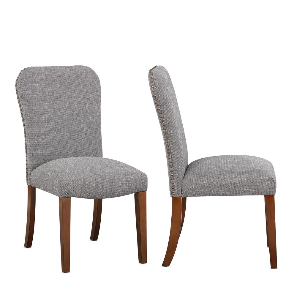 Salina Ashen Grey Dining Chair in Performance Fabric with Nail Heads - set of 2. Picture 11