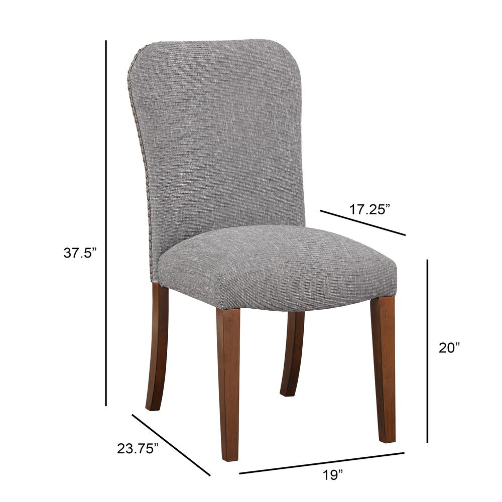 Salina Ashen Grey Dining Chair in Performance Fabric with Nail Heads - set of 2. Picture 12