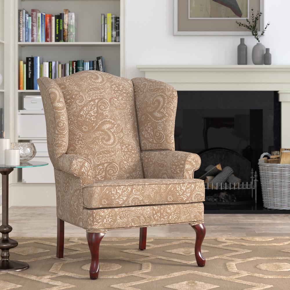 Paisley Cream Wingback Chair. Picture 3