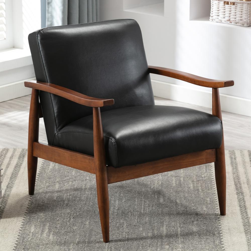 Austin Black Leather Gel Wooden Base Accent Chair. Picture 4