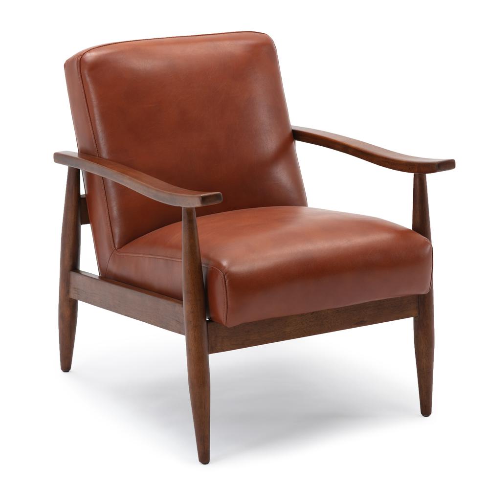 Austin Caramel Leather Gel Wooden Base Accent Chair. Picture 1