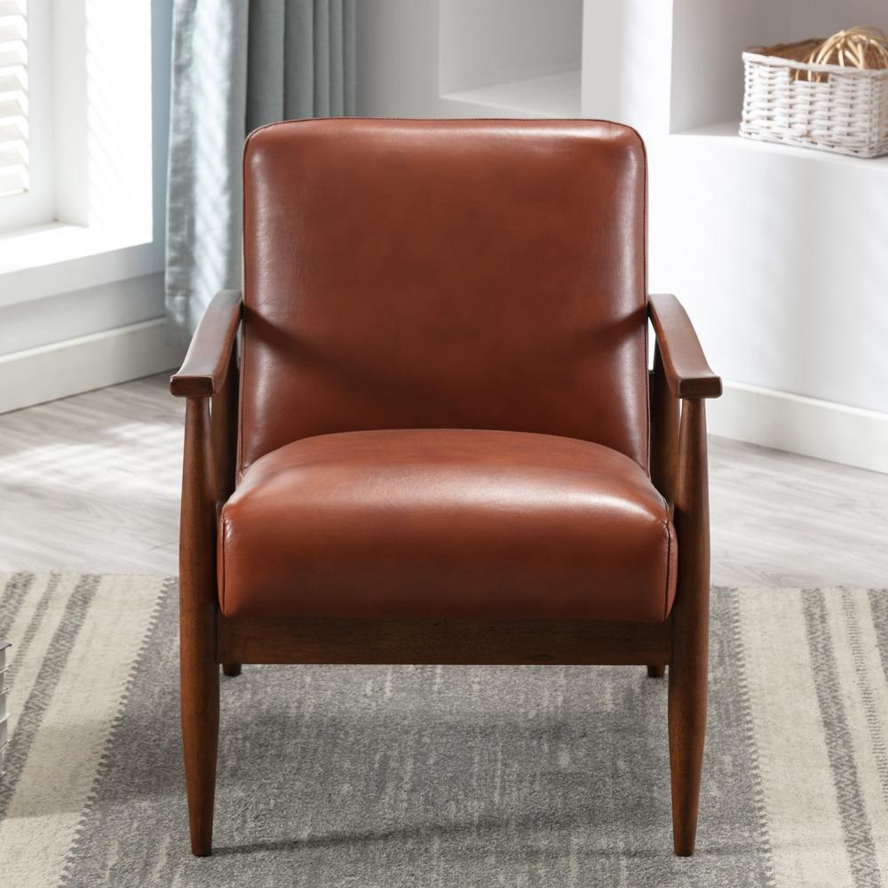 Austin Caramel Leather Gel Wooden Base Accent Chair. Picture 4