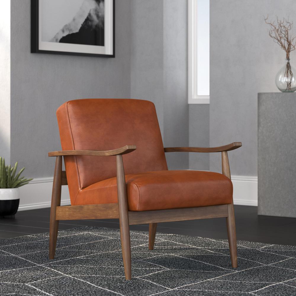 Austin Caramel Leather Gel Wooden Base Accent Chair. Picture 9