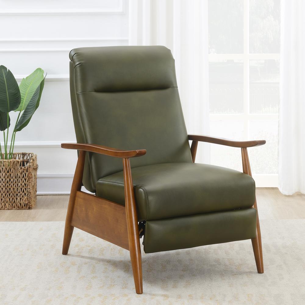 Solaris Wood Arm Push Back Recliner - Fern Green. Picture 14