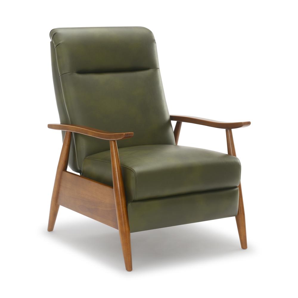 Solaris Wood Arm Push Back Recliner - Fern Green. Picture 1