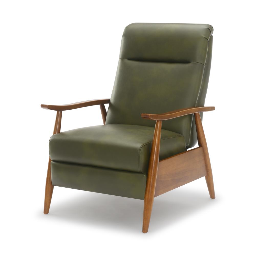 Solaris Wood Arm Push Back Recliner - Fern Green. Picture 2