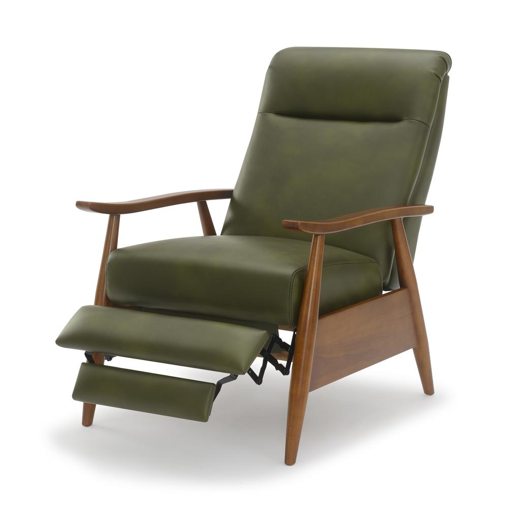 Solaris Wood Arm Push Back Recliner - Fern Green. Picture 4