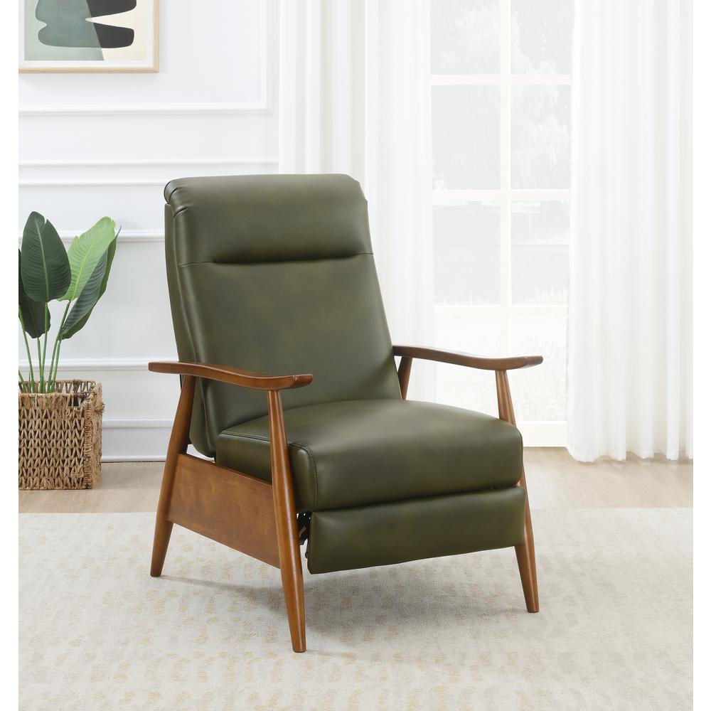 Solaris Wood Arm Push Back Recliner - Fern Green. Picture 15