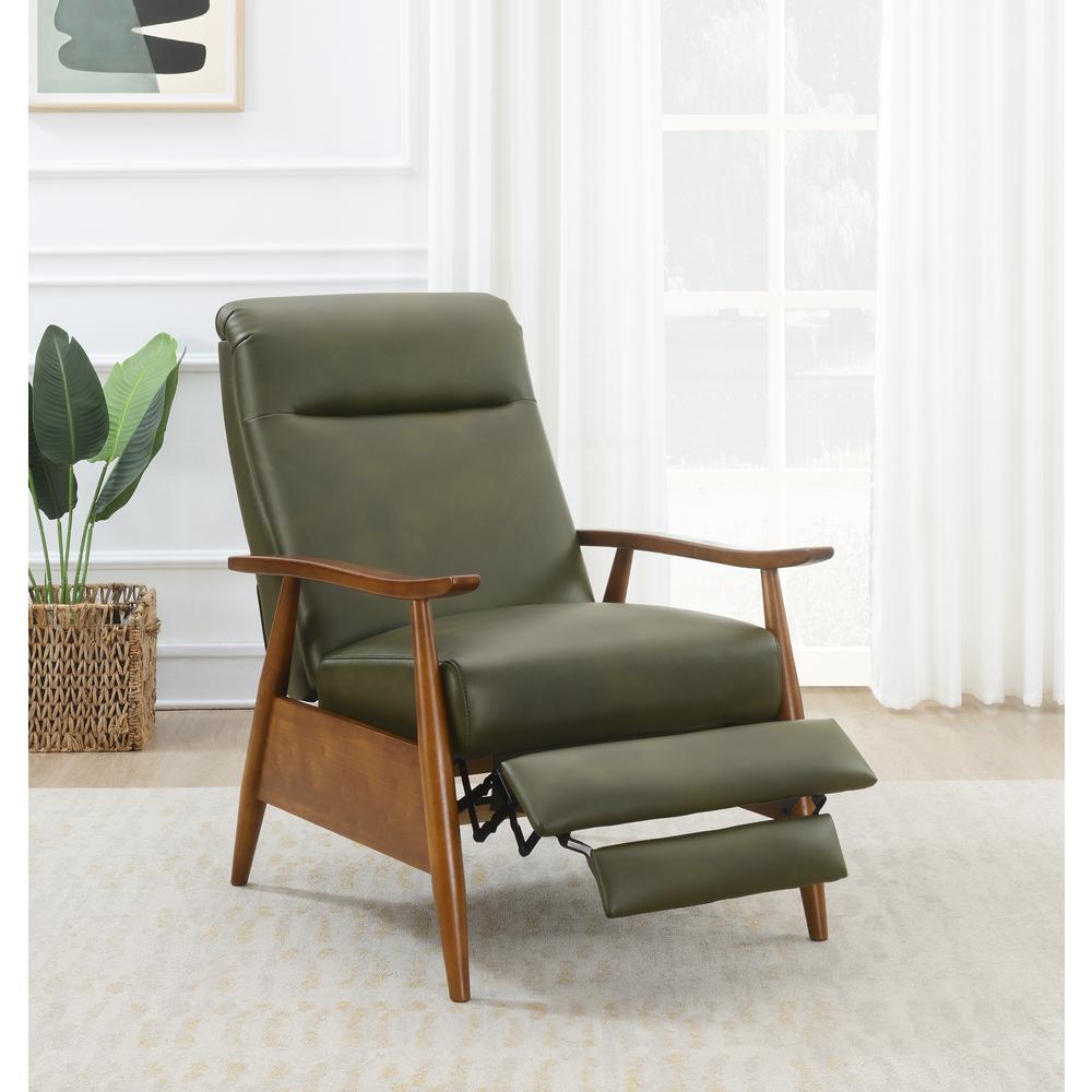 Solaris Wood Arm Push Back Recliner - Fern Green. Picture 16