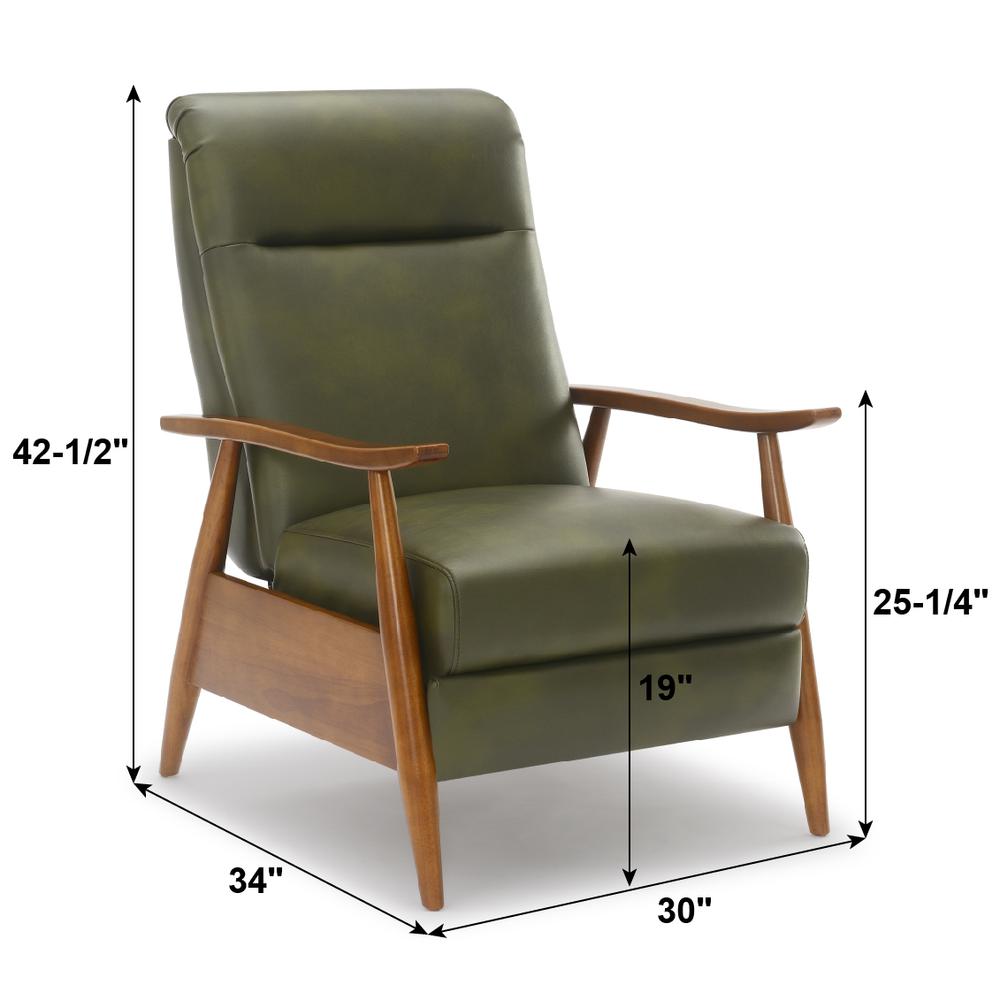 Solaris Wood Arm Push Back Recliner - Fern Green. Picture 13