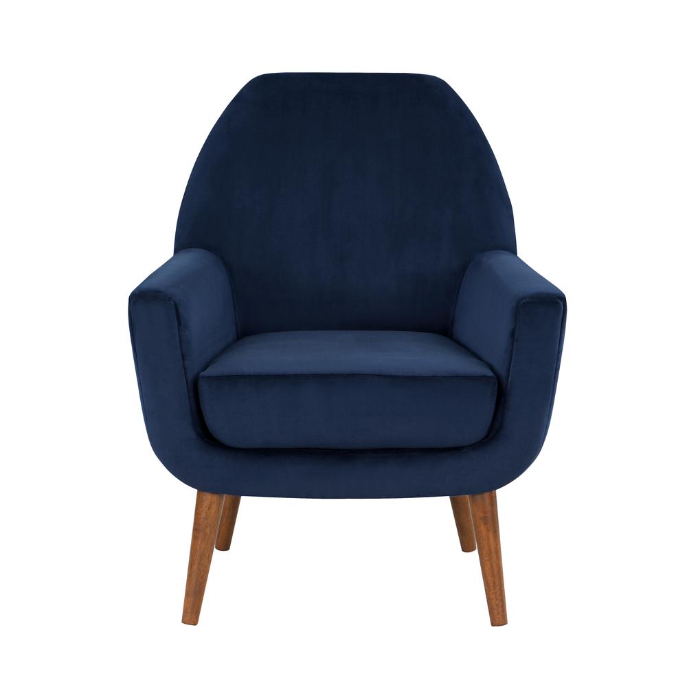 Accera Mid-Century Navy Blue Velvet Arm Chair. Picture 1