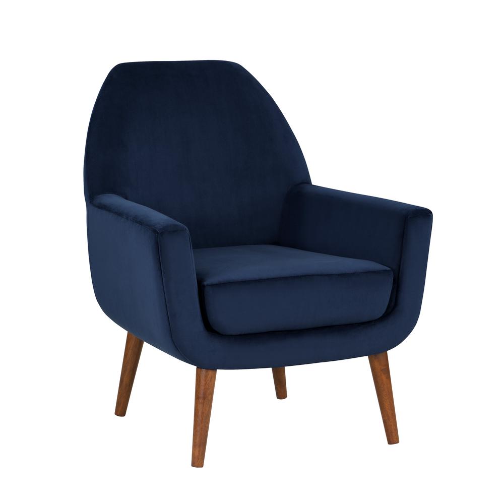 Accera Mid-Century Navy Blue Velvet Arm Chair. Picture 2