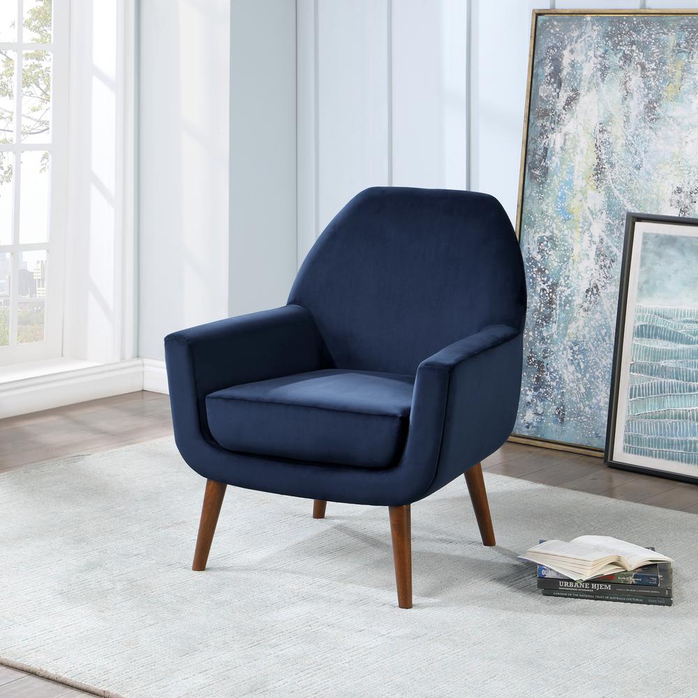 Accera Mid-Century Navy Blue Velvet Arm Chair. Picture 8