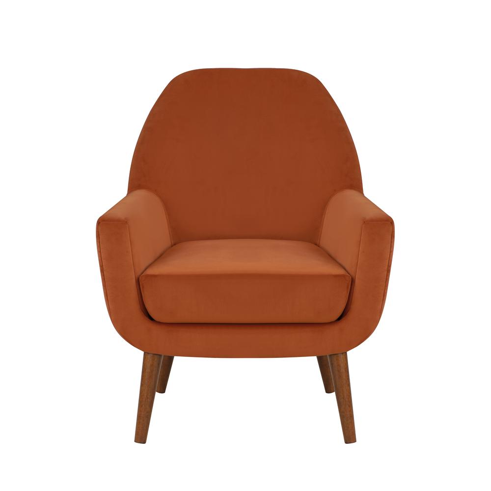 Accera Mid-Century Burnt Orange Velvet Arm Chair. Picture 1