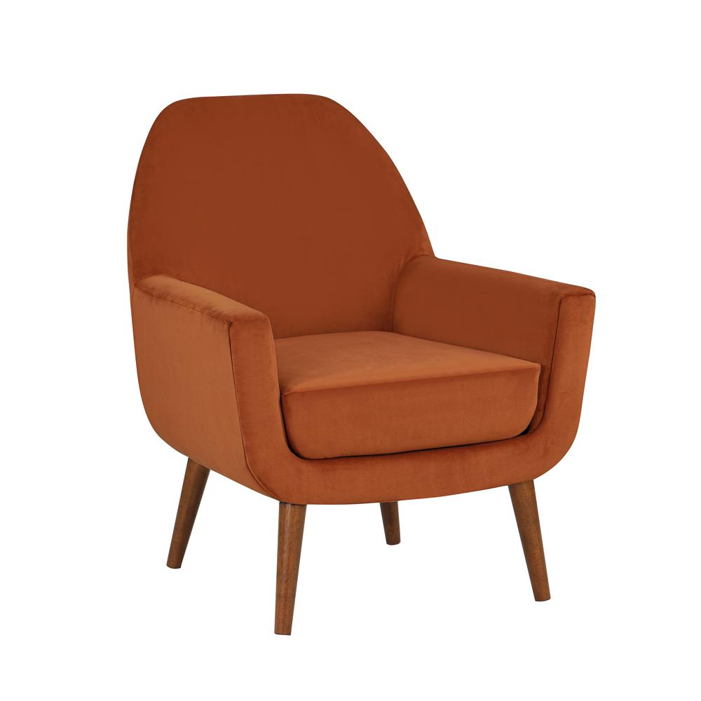 Accera Mid-Century Burnt Orange Velvet Arm Chair. Picture 6