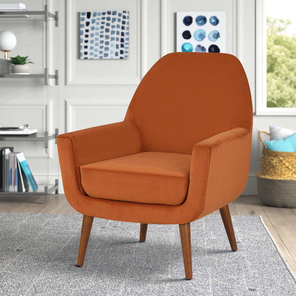 Accera Mid-Century Burnt Orange Velvet Arm Chair. Picture 9
