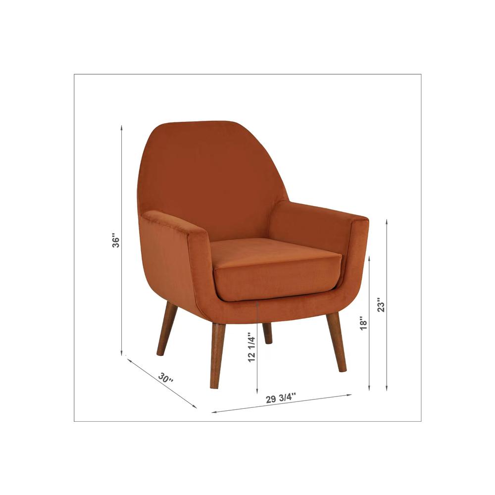 Accera Mid-Century Burnt Orange Velvet Arm Chair. Picture 10