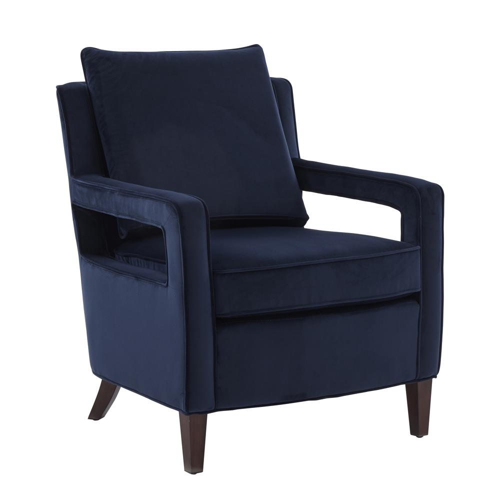 Questa Navy Blue Velvet Accent Arm Chair. Picture 6
