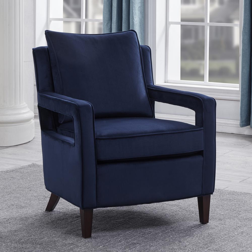 Questa Navy Blue Velvet Accent Arm Chair. Picture 10