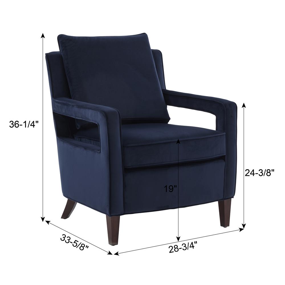 Questa Navy Blue Velvet Accent Arm Chair. Picture 2