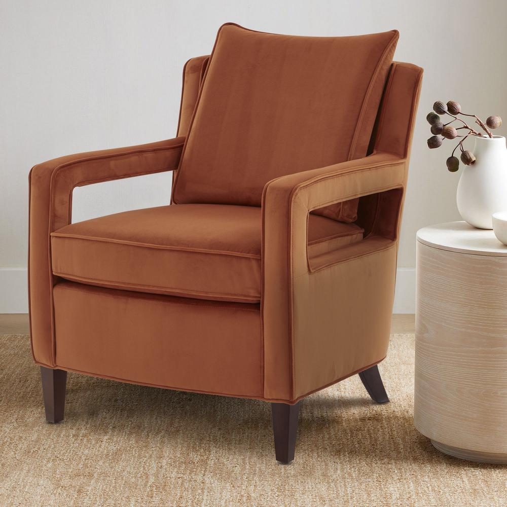Questa Burnt Orange Velvet Accent Arm Chair. Picture 1