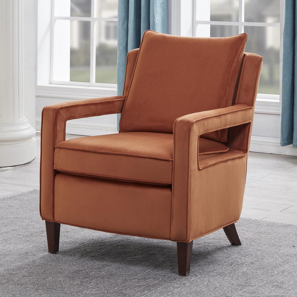 Questa Burnt Orange Velvet Accent Arm Chair. Picture 11