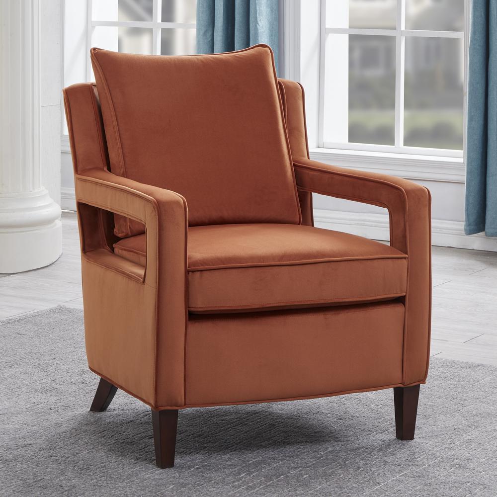 Questa Burnt Orange Velvet Accent Arm Chair. Picture 12