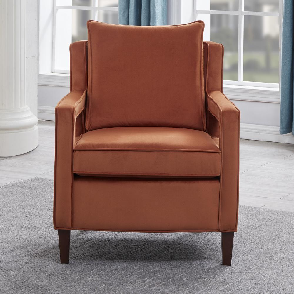 Questa Burnt Orange Velvet Accent Arm Chair. Picture 13
