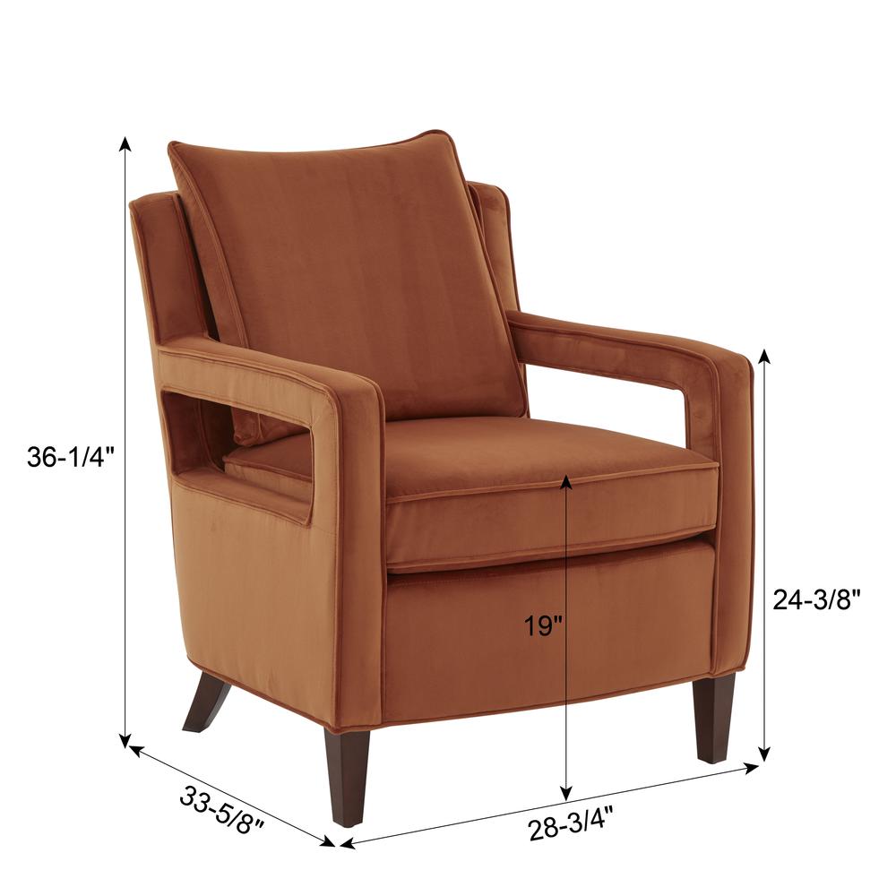 Questa Burnt Orange Velvet Accent Arm Chair. Picture 2