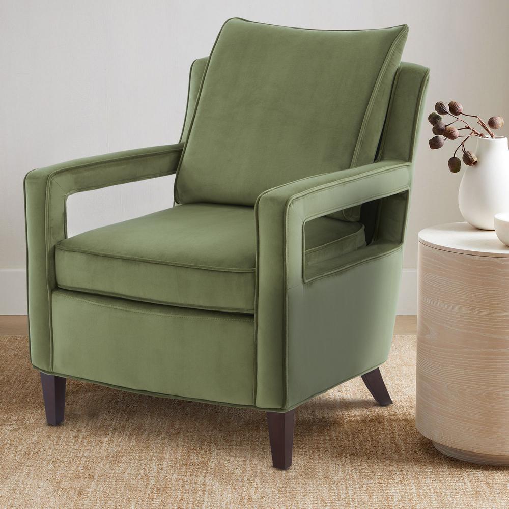 Questa Green Velvet Accent Arm Chair. Picture 1