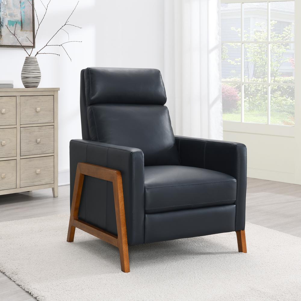 Reed Leather Push Back Recliner - Midnight Blue. Picture 7