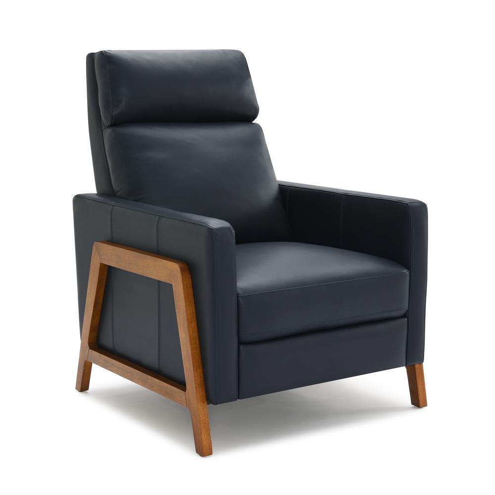 Reed Leather Push Back Recliner - Midnight Blue. Picture 1