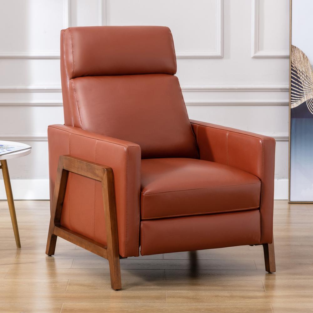Reed Leather Push Back Recliner - Caramel. Picture 7