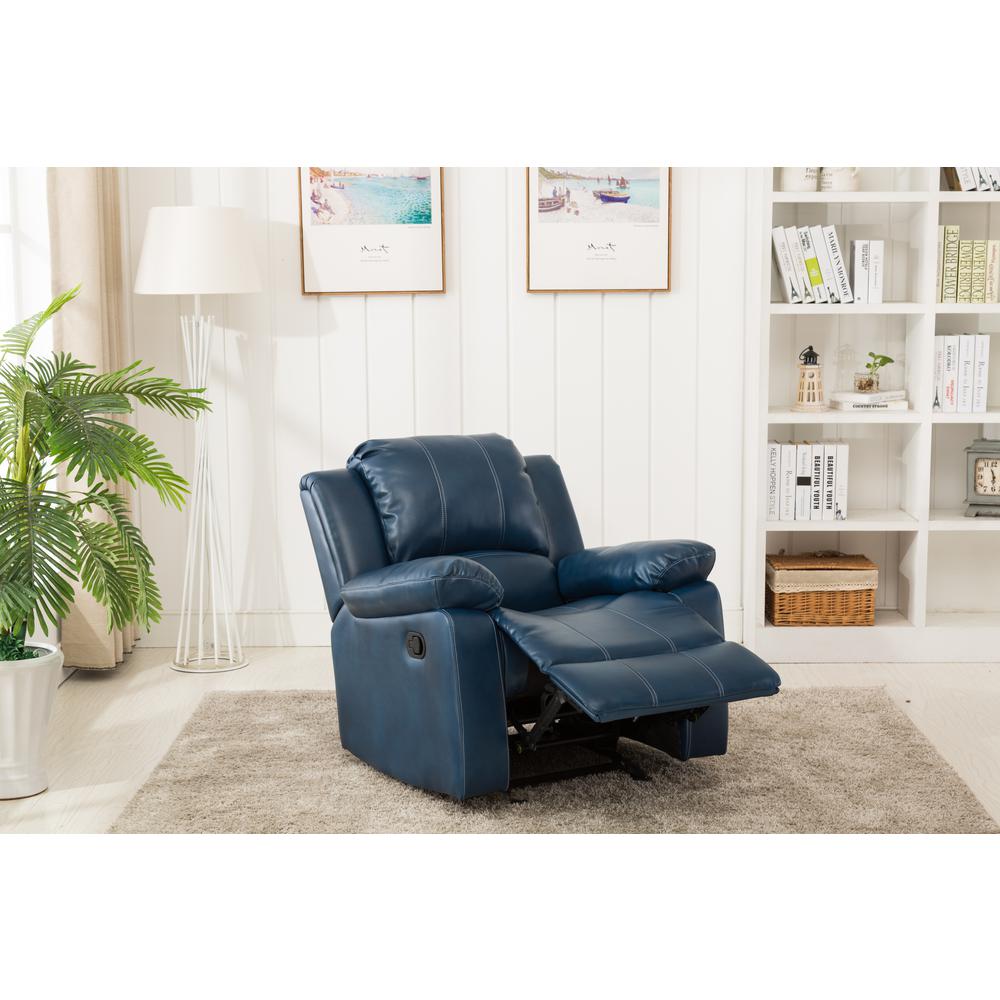 Clifton Navy Blue Leather Gel Glider Rocker Recliner. Picture 1
