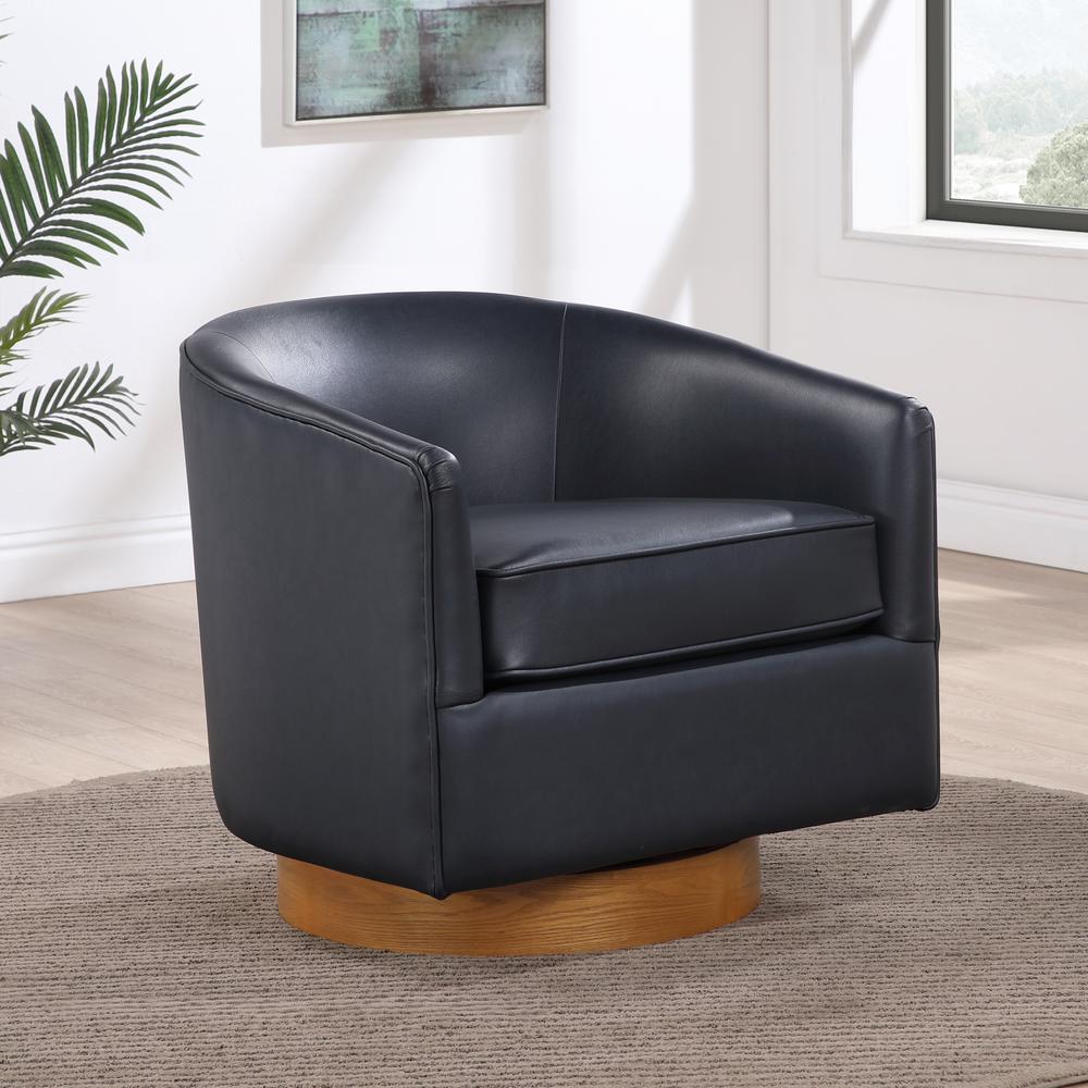 Irving Midnight Blue Faux Leather Wood Base Barrel Swivel Chair. Picture 8