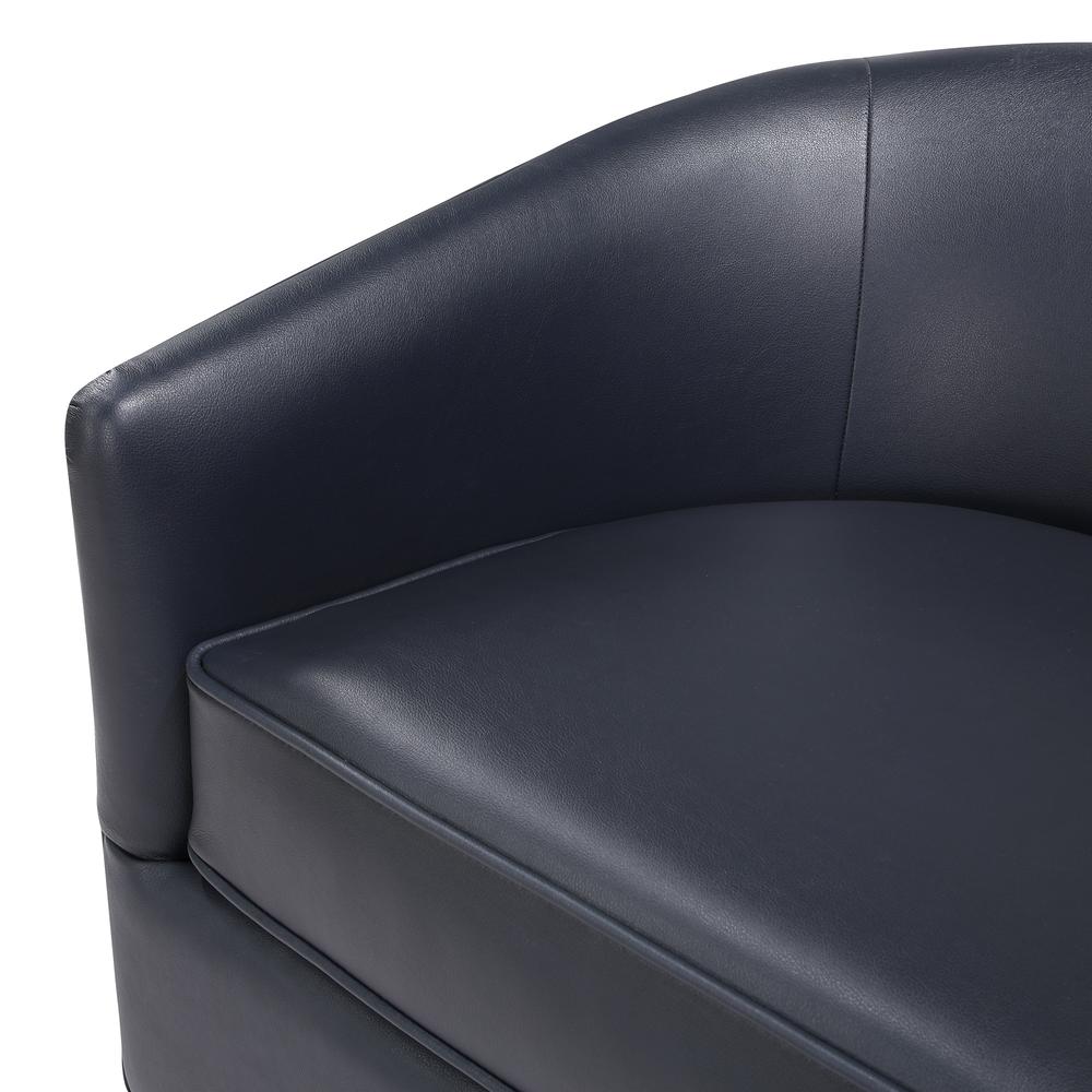 Irving Midnight Blue Faux Leather Wood Base Barrel Swivel Chair. Picture 10