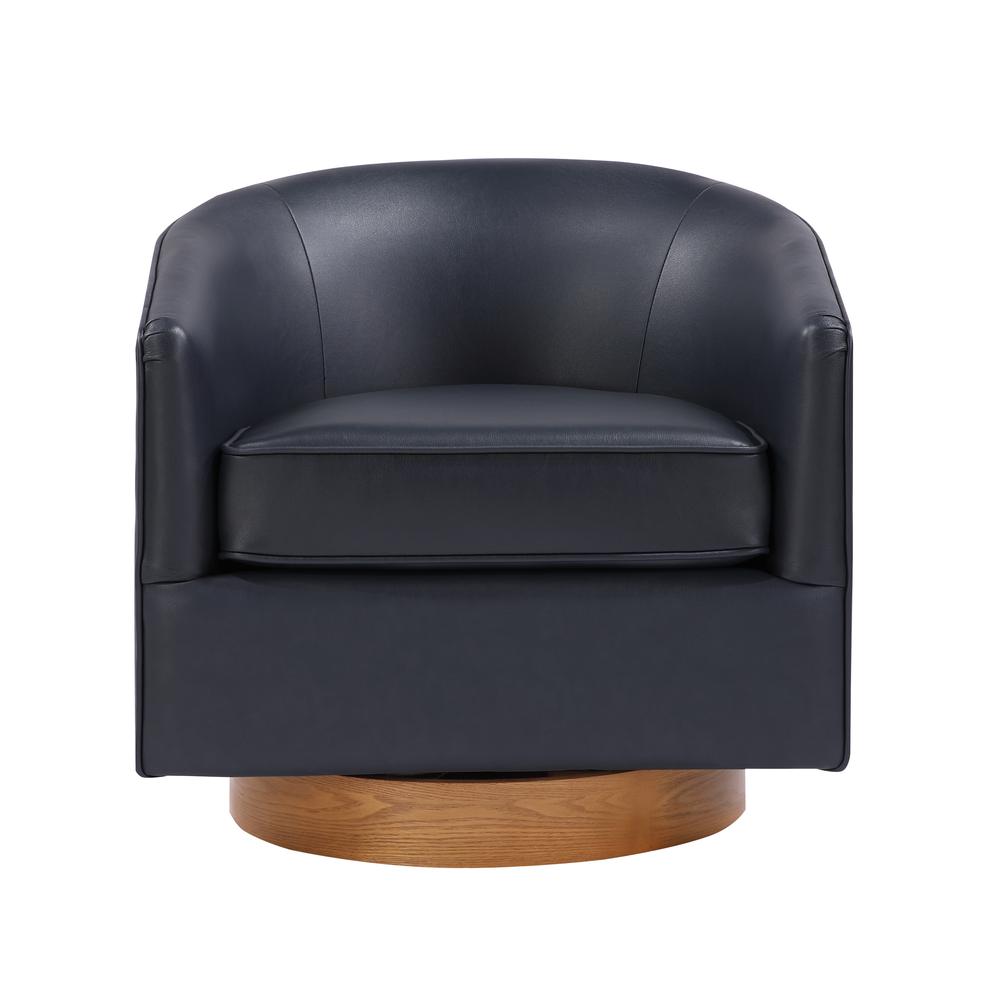 Irving Midnight Blue Faux Leather Wood Base Barrel Swivel Chair. Picture 2