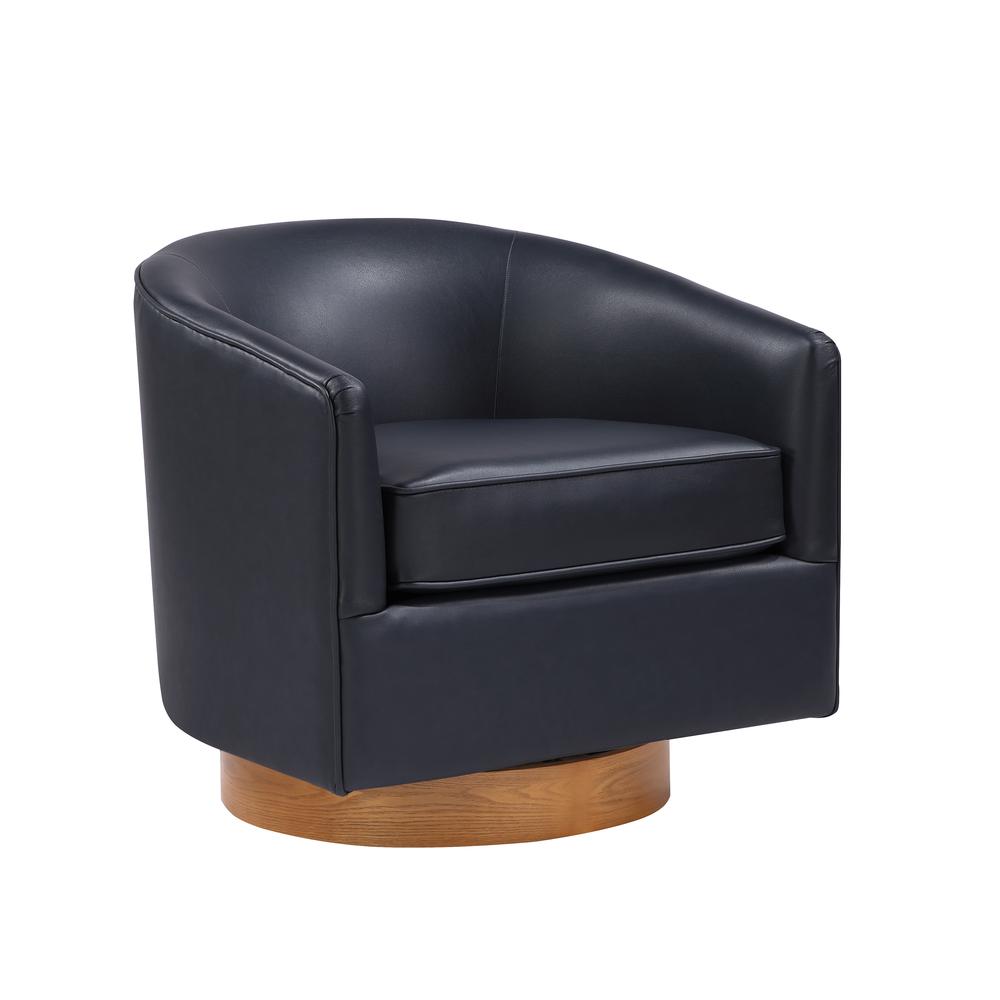 Irving Midnight Blue Faux Leather Wood Base Barrel Swivel Chair. Picture 3
