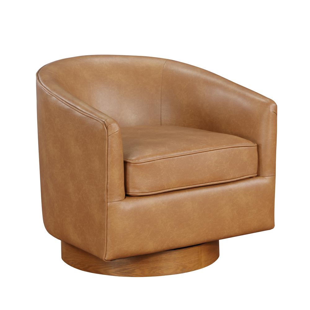 Irving Saddle Faux Leather Wood Base Barrel Swivel Chair. Picture 2