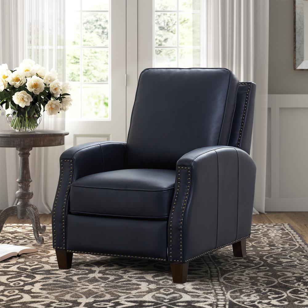 James Midnight Blue Faux Leather Push Back Recliner. Picture 16