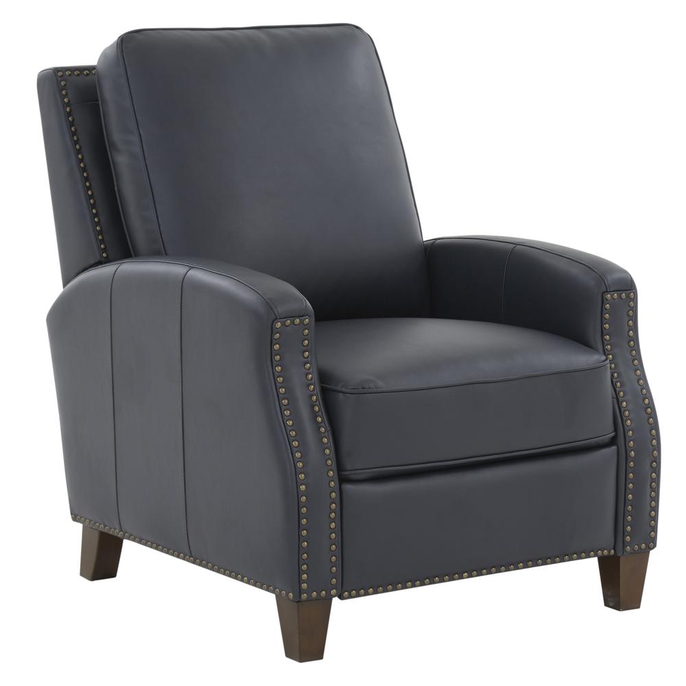 James Midnight Blue Faux Leather Push Back Recliner. Picture 1
