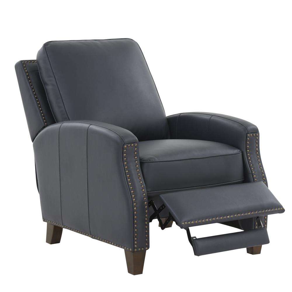 James Midnight Blue Faux Leather Push Back Recliner. Picture 3