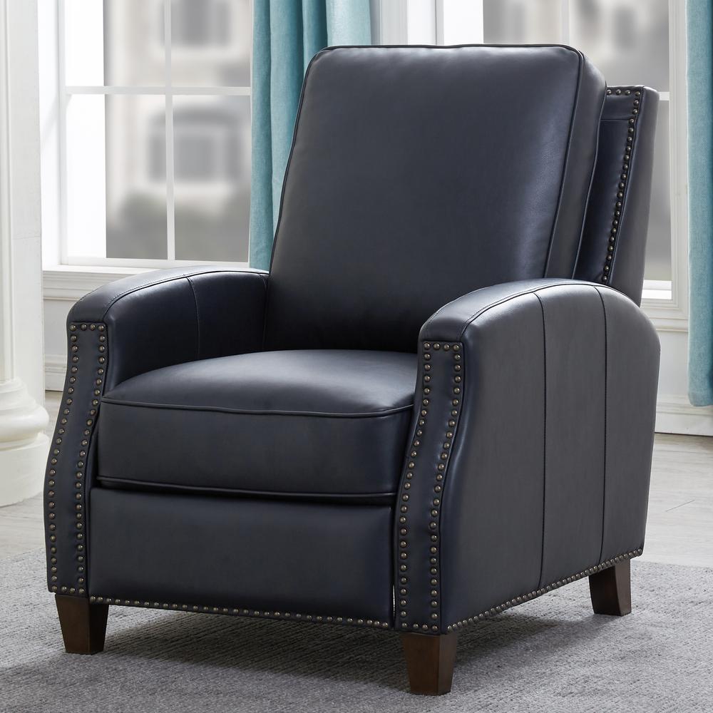 James Midnight Blue Faux Leather Push Back Recliner. Picture 17